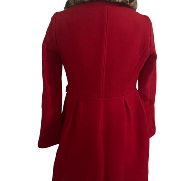 Gorgeous Kate Spade Red Wool Coat Faux Leopard Fur Collar Size 0 !!! - Picture 3 of 9